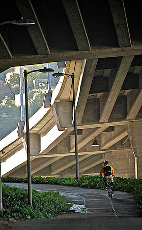 Biking under the Bridge.
